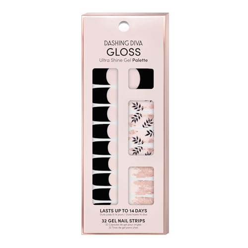 Dashing Diva Gloss Nail Strips Touch of Gold - UV Free, Long Lasting, Chip Resistant Gel Nails, 32 Wraps & Nail Tools