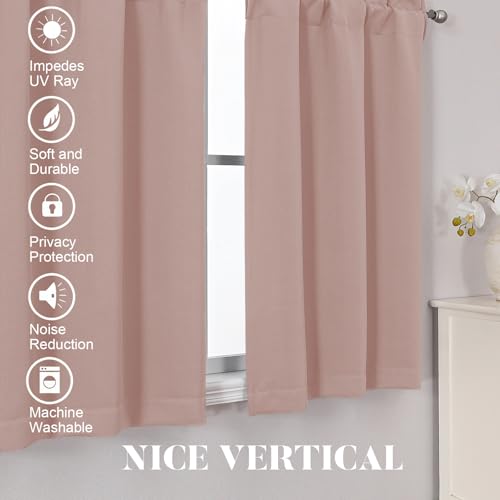 Blush Pink Room Darkening Kitchen Curtains - 2 Pcs, 30" W x 36" L