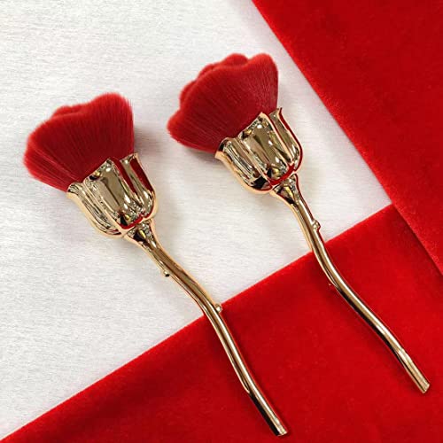 XEAOHESY 2 Pcs Rose Flower Makeup Brushes - Red & Pink Large Face Powder Kabuki Brushes for Cosmetics