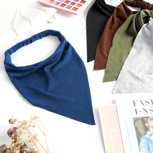 Gjinxi 5-Pack Triangle Bandana Elastic Headbands Solid Color