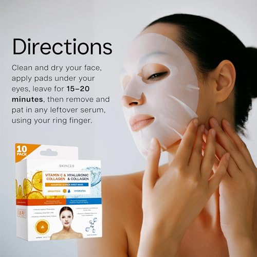 Skin 2.0 Vitamin C & Hyaluronic Acid Face Mask Set – 10 Count