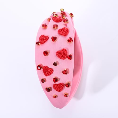 Valentine's Day Beaded Heart Headband - Crystal Knotted Hair Accessory