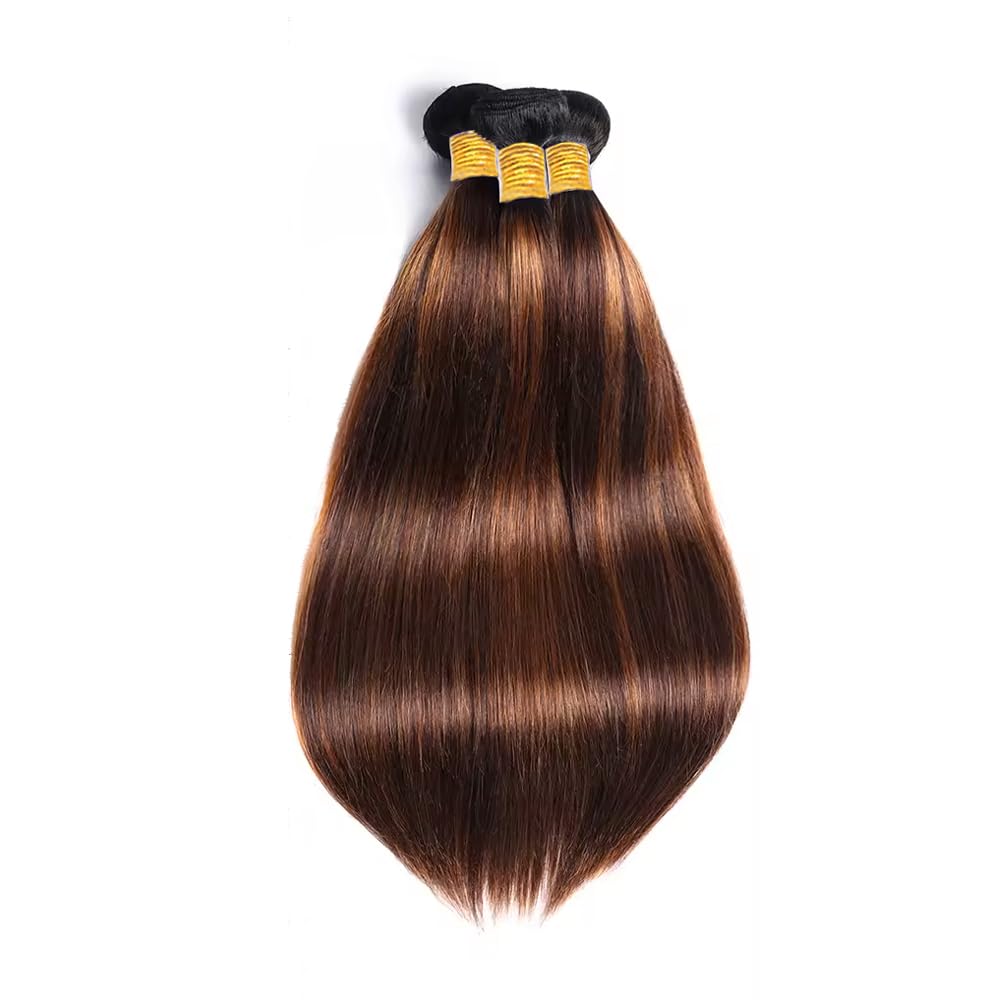 p4 30 Bundles Human Hair Brown Straight Bundle Brazilian Virgin Mixed Length 3 Bundles 28 30 32 Inch Two Tone Brown and Light Brown Bundle
