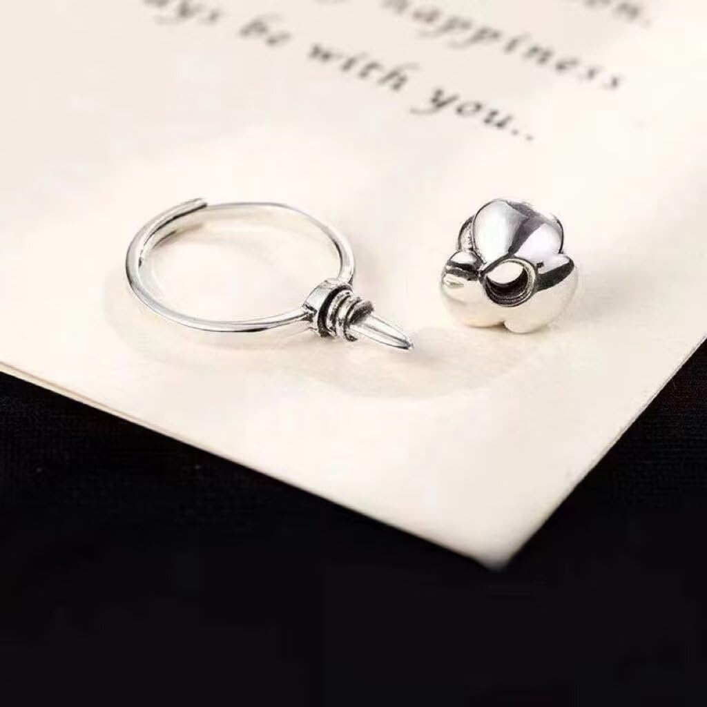 HUUGVBCO 925 Sterling Silver Adjustable Rose Ring Retro Rose Flower Ring Detachable Self-Defense Rings Protect Your Ring Jewelry Gift for Women Self-Defense Accessories
