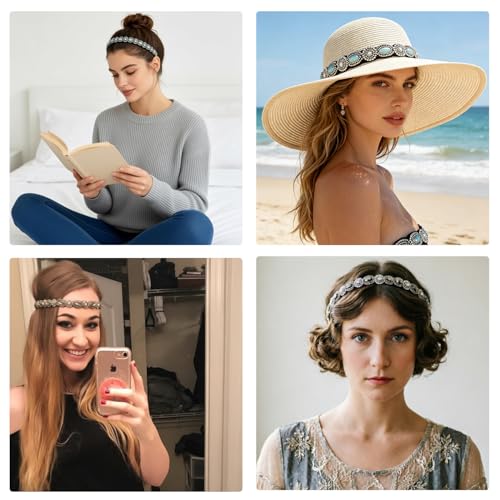 6PCS Handmade Rhinestone Beaded Headbands for Women