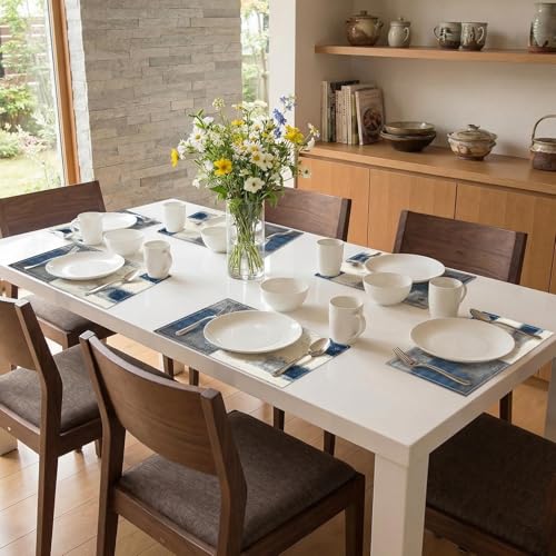Emvency Farmhouse Placemats Set of 6, 12x18 Inch, Blue Geometric