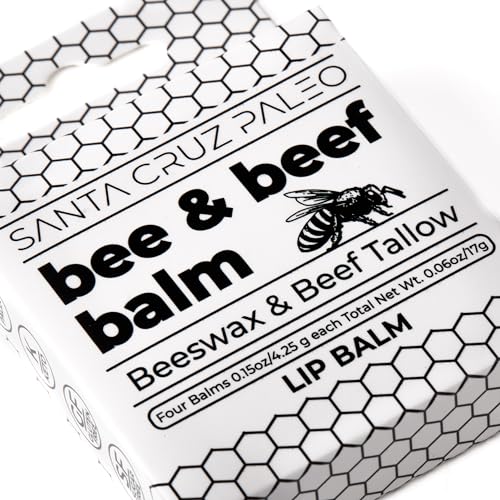 Santa Cruz Paleo Unflavored Beef Tallow & Beeswax Lip Balm - 1 Pack, Hypoallergenic Moisturizer for Sensitive Skin