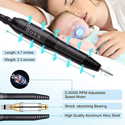 OVX Portable Electric Nail Drill Kit - 20000 RPM Black - 60 Piece Set