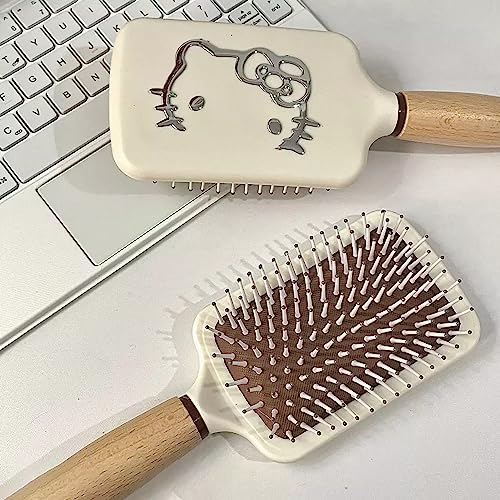 NSRAOIM Air Cushion Scalp Massage Hair Brush - Wooden Handle, White