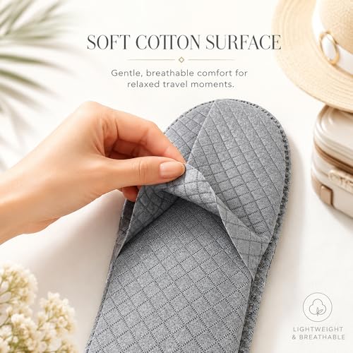 Disposable Travel Slippers 18 Pairs - Soft Hotel & Spa Guest Footwear, Individually Wrapped, Gray, 11x4.6 Inches