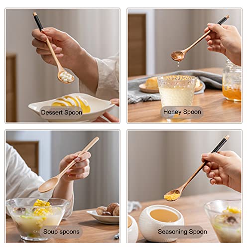 Set of 6 Durable Wooden Cooking Spoons - Long Handle Stirring & Mixing Utensils