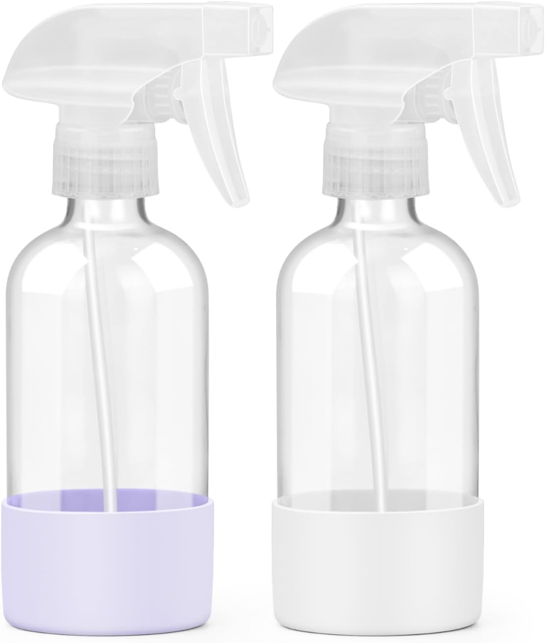 Glass Spray Bottles - 8 oz Refillable Containers with Silicone Sleeve Protection | Adjustable Nozzles in Blue & Grey