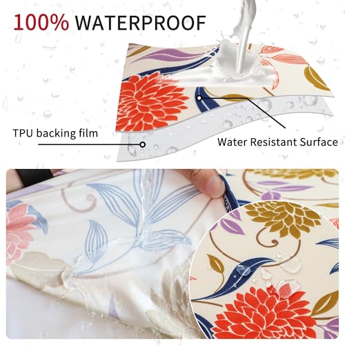 Waterproof Floral Dining Chair Seat Covers - Set of 4, Non-Slip & Washable