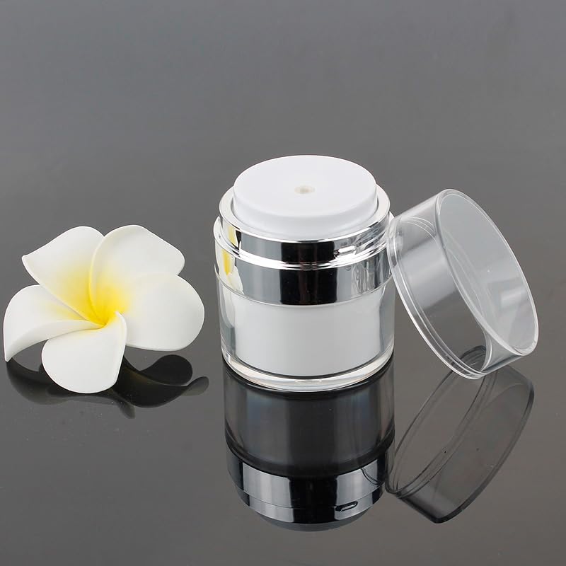 Schuirui 2-Pack Airless Pump Jars 1.7oz Refillable Travel Lotion Dispensers for Skincare, Cream & Moisturizer