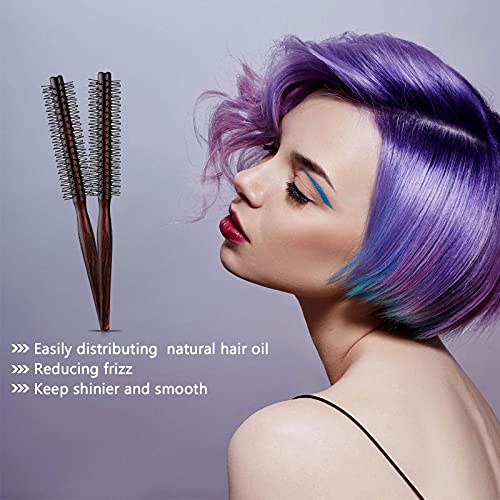 Mini Round Hairbrush Set for Short Hair, 3 Pack, 1 Inch Nylon Bristles, Wooden Handle for Pixie Cuts & Volume