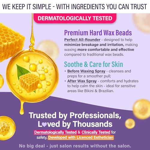 Tress Wellness Award Winning Waxing Kit for Sensitive Skin, Safe for Face & Skin, Easy to Use, At-Home Kit for Face, Bikini, Brazilian & Full Body - Digital Display, Black Purple Flower