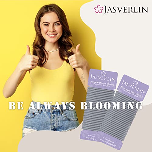 JASVERLIN Gray No Metal Hair Elastics - Strong & Durable 50 Pack