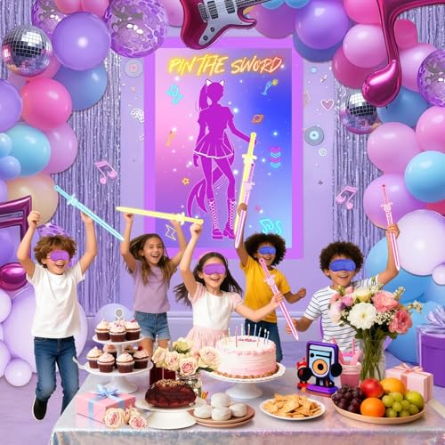 AFZMON Purple Kpop Birthday Party Game - Pin The Sword Set