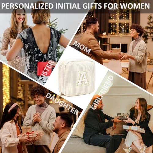 LETGO Personalized Initial Monogram Makeup Bag for Women - Beige, Letter A