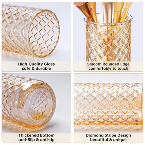 DASITON Glass Makeup Brush Holder, Diamond Pattern Crystal Cosmetic Cup