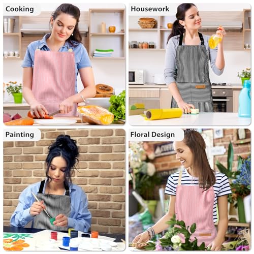 VALOME 2 Pack Adjustable Kitchen Aprons with Pockets - Unisex Bib Apron for Cooking, Grilling & Gardening