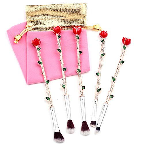 Rongji Jewelry 5PCS Rose Gold Eye Makeup Brush Set - Romantic & Functional