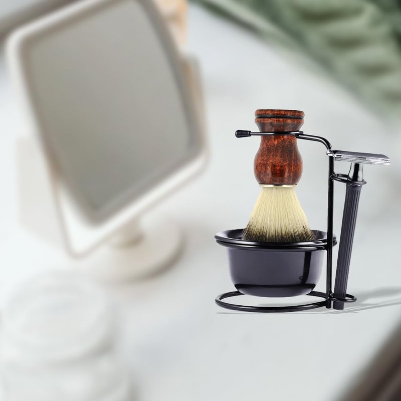 Danweix Men's Safety Shaving Razor Brush Set, Shaving Kit Includes Manual Razor + Stand Holder + Shaving Brush+ Shaving Bowl+10pcs Refill Blades, Gift Set