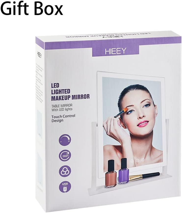Lighted Makeup Mirror - 14.1" x 12.1" Hollywood Vanity Mirror with 3 Color Modes & 5X Magnification | Smart Touch Control, 360° Rotation (White)