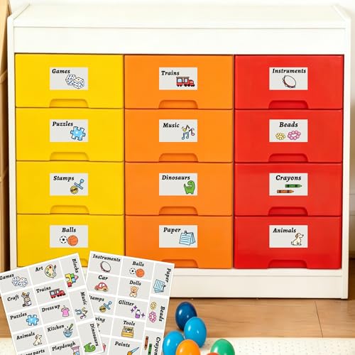 MOSITU Toy Bin Labels with Pictures - Colorful Storage Decals for Kids