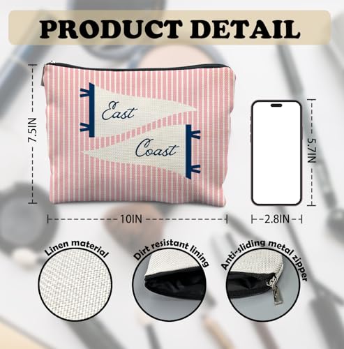 Pink Striped Makeup Bag for Women - Coastal Cosmetic Pouch