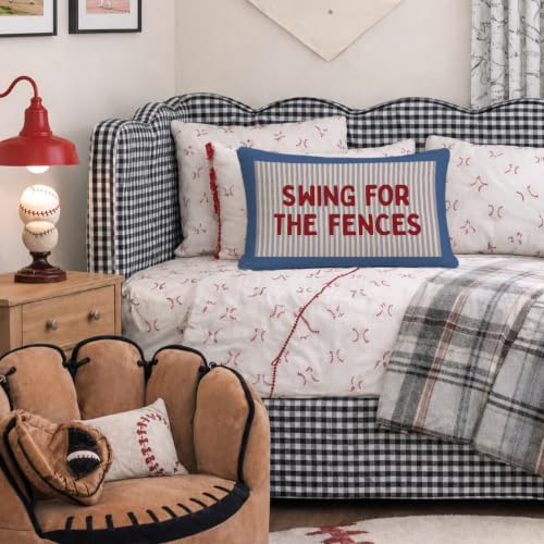Motivational Baseball Pillow Cover | Vintage Blue Striped 18x18