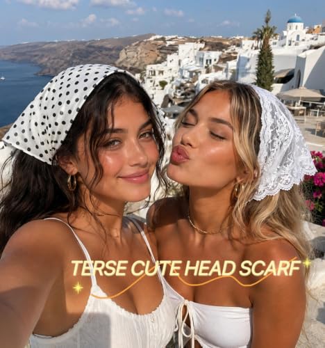 Lace Head Scarf Set - White Polka Dot Hair Accessories for Women