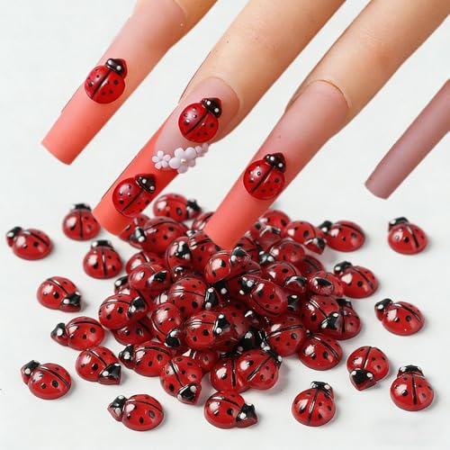 100Pcs 3D Ladybug Nail Charms for DIY Nail Art Decoration