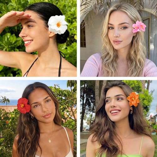 SAOROPEB 10 Pack Hawaii Flower Hair Clips Hibiscus & Orchid Tropical Hair Accessories