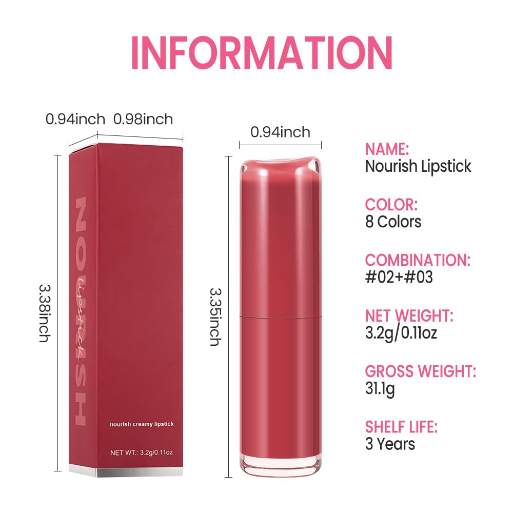 HHLTOH 2Pcs Honey Lipstick Tinted Lip Balm Set - Matte Tint Cream Lipsticks for All Skin Tones,Hydrating Lip Stain,Can be Buildable Nourishing Moisturizing Suitable for Women to Every Day Makeup 02&03