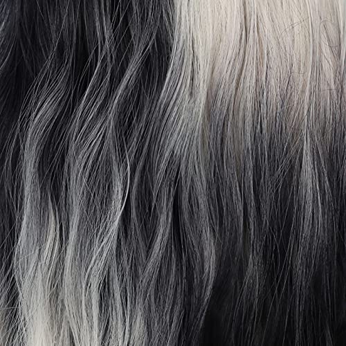 Swiking Half White Half Black Curly Wigs for Women - Long Wave Ombre Synthetic Hair, Party Cosplay