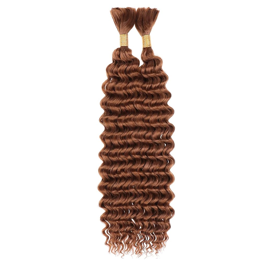#30 Boho Human Hair for Braiding Light Brown Deep Wave Boho Braids Human Braiding Hair 24 24 Inch 100g No Weft Deep Culy 2 Bundles for Knotless Braids