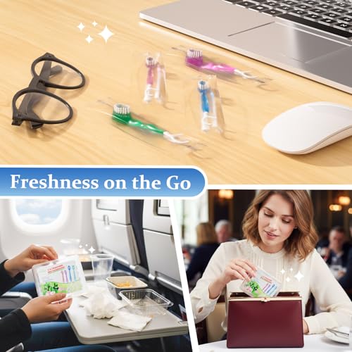 FAWROT 30 Pack 5-in-1 Mini Travel Toothbrush with Bead, Floss & Tongue Scraper