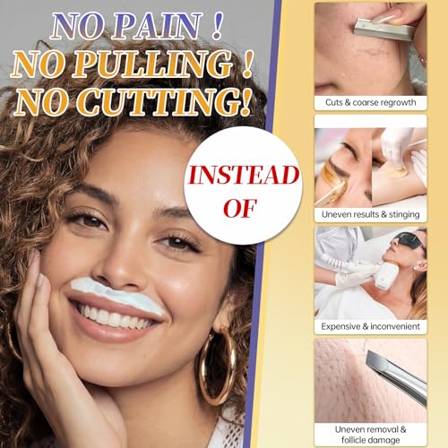 Facial Hair Removal For Women, Painless & Gentle Hair Removal Cream | Chin | Upper Lip | Cheeks for Sensitive Skin (5 Min, 7 Days) - 1.69Fl Oz