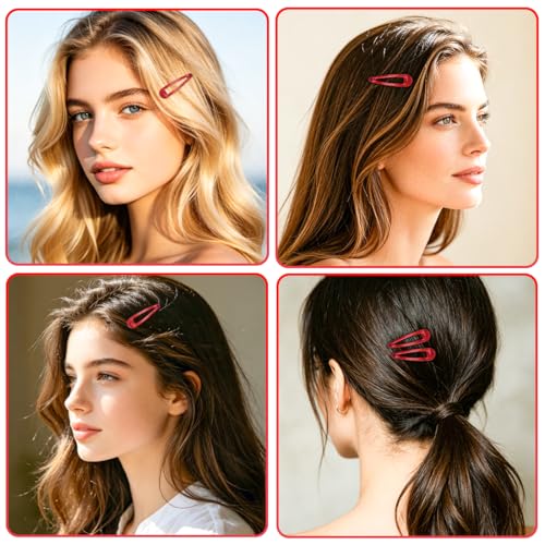 ELANE Red 48-Pack Metal Snap Hair Clips Non-Slip Barrettes for Women & Girls