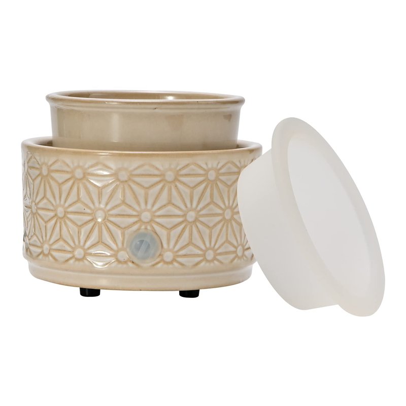 ASAWASA Candle Wax Melt Warmer with 1 pc Silicone Liner,Ceramic Wax Warmer,3-in-1 Candle Wax Melter and Fragrance Warmer for Warming(White Hexagon Pattern)