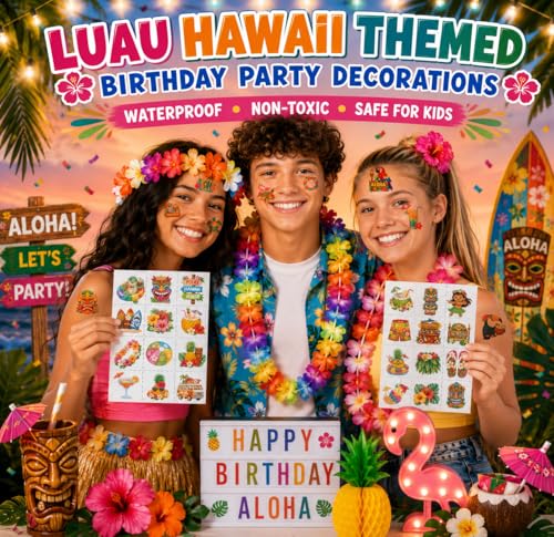 96pcs Hawaiian Temporary Tattoos - Tropical Beach Designs