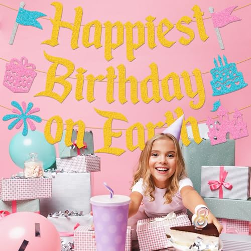 Happiest Birthday on Earth Banner - Princess Party Decorations