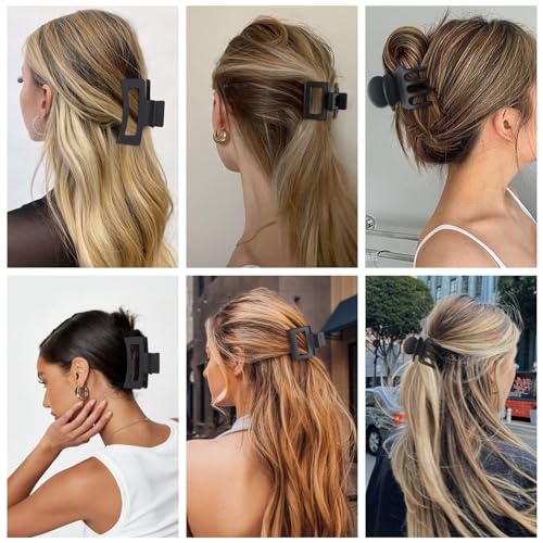 SMKSL 12 Pcs Black Hair Claw Clips Set - 3 Styles for Thick Hair