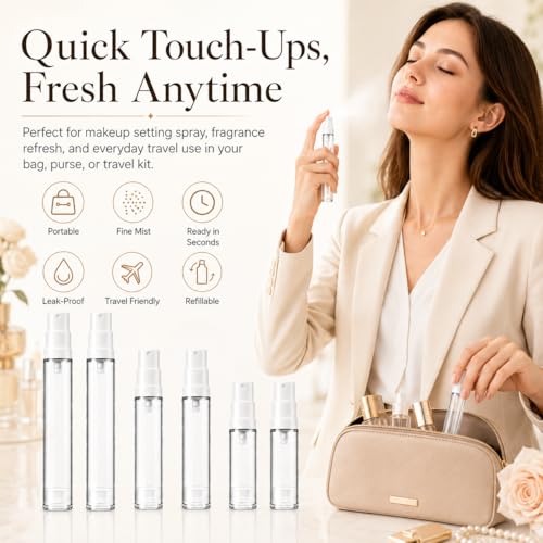 LUSTRIB Airless Travel Spray Bottles Set - 5ml, 10ml, 15ml Refillable