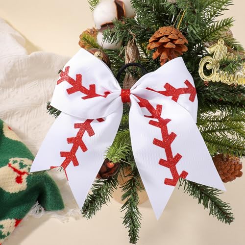 YHXX White Cheer Bows 8-Inch Large Baseball Hair Ties for Cheerleading — 20 Pack