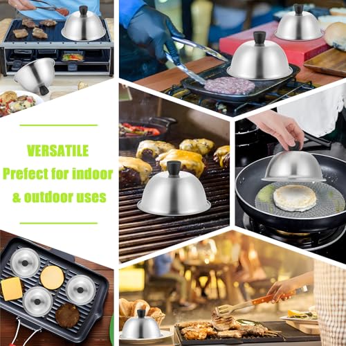 HaSteeL 6-Inch Stainless Steel Basting Dome Set of 2 - Melting Lid for Grill & Griddle