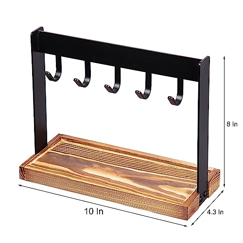 5-Hook Tabletop Key Holder with Rustic Wooden Base Organizer
