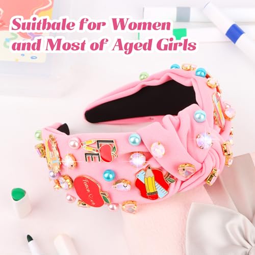Pink Knotted Headband for Women & Girls with Beaded Charms – Cute Hair Accessories