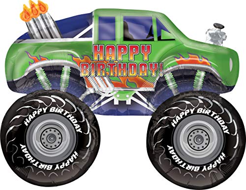 31-Inch Green Happy Birthday Monster Truck Foil Balloon
